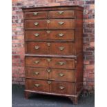 A George III and later oak and walnut chest on chest,