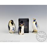 Three Royal Crown Derby paperweights; Emperor Penguin,