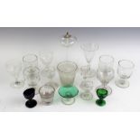 A collection of 19th century and later glass wares, to include a lace makers type lamp, 17.