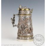 An unusual silver plated stein, 19th century,