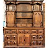 A Victorian style high back oak dresser, 20th century, with three shelves,