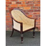A William IV faux grained rosewood tub chair, with later caned back and seat,