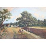 John Holland (1799-1879), Oil on canvas, Canal lock scene with horses,