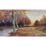 John Fullwood (1855-1931), Large watercolour, Woodland landscape with river,