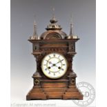 A late 19th century German carved wood mantel clock, of architectural form,