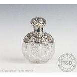 A silver mounted glass scent bottle, James Deakin & Sons, Chester 1897,