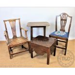 Two 19th century oak chairs, with a commode table,