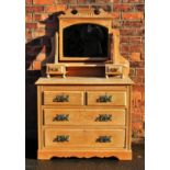 An Art Nouveau ash dressing table, with mirror top on base with two short and two long drawers,