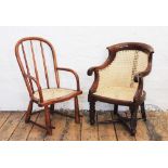 A William IV mahogany childs tub chair, with later caned back and seat, on turned legs, 56.