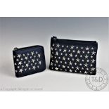 A Jimmy Choo blue leather and star studded zip around wallet and matching pouch bag,
