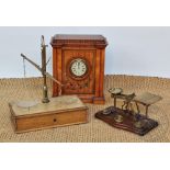 An Edwardian painted satinwood timepiece, 29cm H,