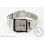 A gentleman's Rado Automatic stainless steel wristwatch, the square face watch with bi-metal lugs,