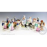 Thirteen assorted Staffordshire pottery flatback figures, to include,