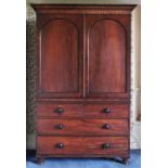An early 19th century mahogany linen press, converted for hanging,