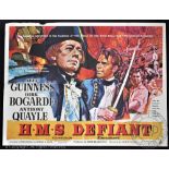 HMS Defiant, 1962, 30" x 40" Quad Poster, Napoleonic era historical drama, starring Alec Guinness,