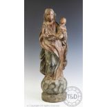 A Continental carved and painted wood figure of The Virgin Mary and the Infant Christ, 80cm high,