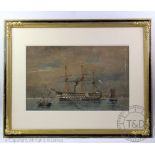 W E A King, Watercolour, Three masted sailing steam ship, Signed lower right, 32cm x 50.