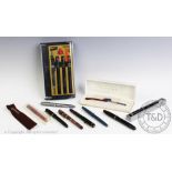 A collection of assorted pens, to include, Osmeroid fountain pens, a Rotring pen set,