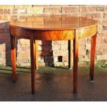 A George III mahogany 'D' end dining table, with central section and two ends, on tapered legs, 73.