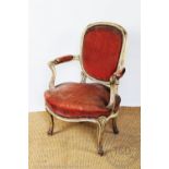 A Louis XV style carved and painted wood fauteuil, 19th century,