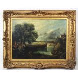 After John Constable - 19th century, Oil on canvas, Low countries dyke scene with beach beyond,