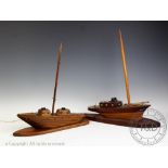 Two vintage lights in the form of sailing boats, tallest 45.