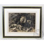 Herbert Dicksee (1862-1942), Etching, Lion and Lioness,