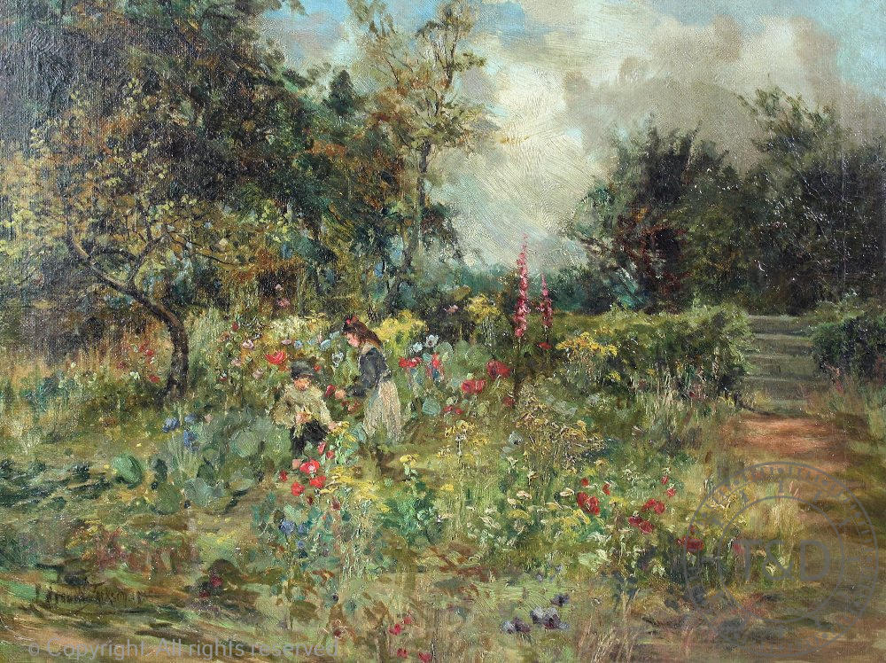 Follower of Frederick William Jackson, Oil on canvas, Children picking wild flowers, - Image 2 of 3