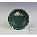 A Gustavsbery Argenta Ware bowl, decorated with a fish and bubbles in silver overlay,