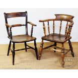 A 19th century beech country kitchen chair, with bar back and solid seat, on turned legs,