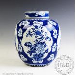 A large Chinese porcelain blue and white ginger jar, Kangxi character mark, late 19th century,