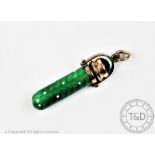 A green enamelled pendant retractable pencil,