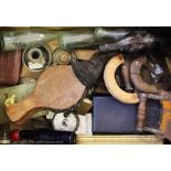 A selection of 19th century and later vintage items, including fishing reels,