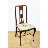 An Art Nouveau inlaid mahogany side chair, 93cm H,