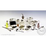 A collection of silver and silver plated items, to include a silver mounted glass atomiser,