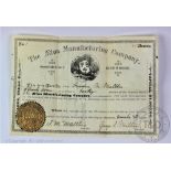 An American share document for The Aetna Manufacturing Company dated 1889, No 1 of 40,