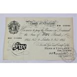 A 1944 white five pound note, November 9th, K. O.