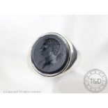 A Wedgwood and Bentley intaglio inset signet ring,