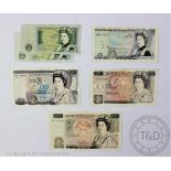 A collection of six bank notes, comprising a Somerset fifty pound note, a Page twenty pound note,