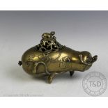 A Chinese bronze gourd shaped koro and cover,