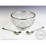 A silver mounted glass salad bowl, Walker and Hall, Sheffield 1919,