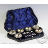 A set of six Victorian silver salts and spoons, Martin Hall & Co, Sheffield 1890,