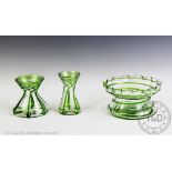 Three Art Nouveau glass vases in the manner of Stuart & Son comprising,