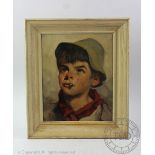 Italian School, Oil on canvas, Portrait of a boy smoking, Indistinctly signed, 29cm x 23cm,