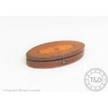 An early 19th century apprentice piece inlaid mahogany oval box,