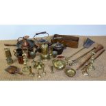 A selection of 19th century and later copper and brass wares,