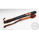 A 19th century turned wood truncheon, painted with a St George cross, 47cm,
