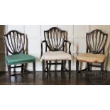 Three 19th century Hepplewhite style dining chairs,