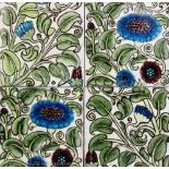 Four Arts and Crafts Iznik tiles attributed to William De Morgan, two pairs,