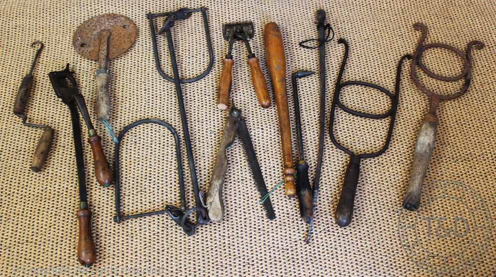 A selection of vintage equestrian and agricultural tools, to include two shire horse mouth openers,